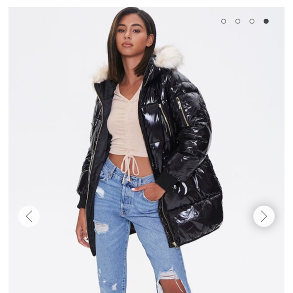 Faux Patent Leather Puffer Jacket